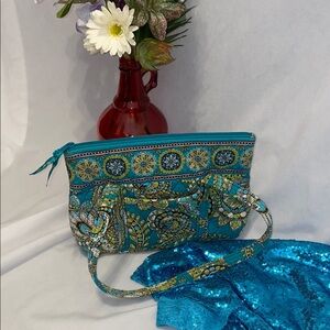 Vera Bradley shoulder bag teal blue and light green with  Embellishments